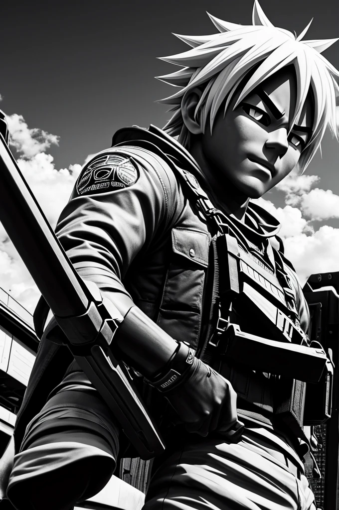 Photo of cargo 200 in black and white colors, anime style