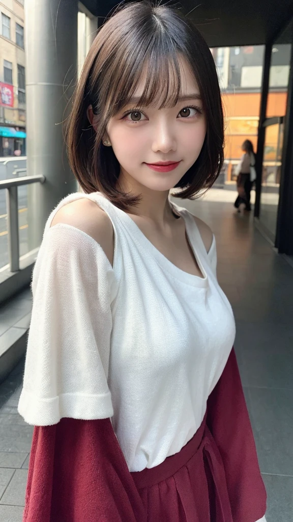 With many bouquets、masterpiece, Highest quality, Very detailed, 8k, Realistic, One Girl, alone, Tomboy, Very detailed face, (head shot:1.5), Standing in a field of colorful flowers, Pixie cut white hair, Wearing an oversized tank top, Wearing an off-the-shoulder hoodie,I can see your chest,Nice ass, close your eyes、Open your mouth wide、smile