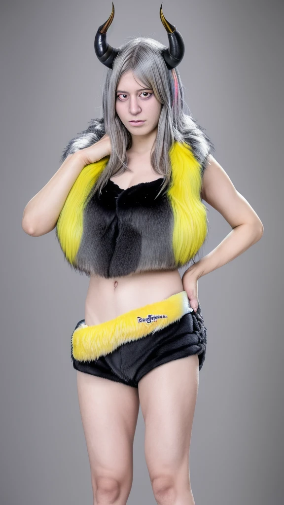 (Dagashi: 1.1), break, masterpiece, High resolution, 8K, Detailed Background, high quality, break, break, ((ライトブルーのfur, Gray Hair, black sclera, Ghost Horn, Two Corners, Yellow Eyes, fluffy, 細かいfur)) fur, break, male, humanoid, Shorts, Trident, Swim trunks