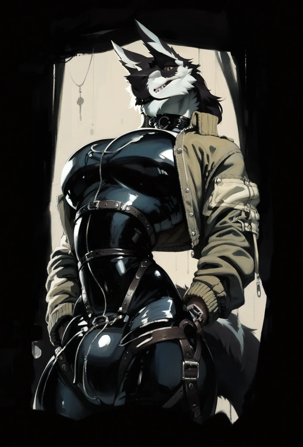 Sergal like creature, fur, latex, straps