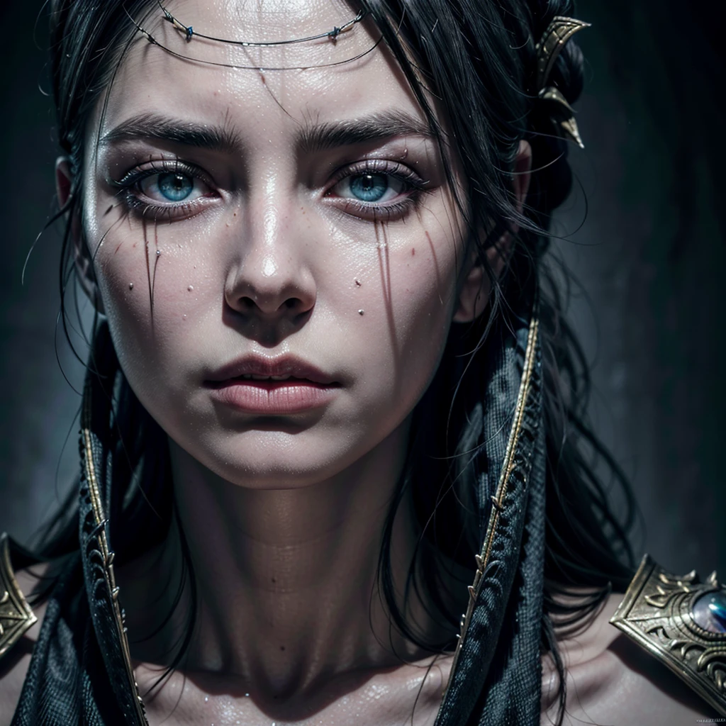 A highly detailed portrait of a Dunmer necromancer/stealth hybrid, worshipping the Daedric Prince Namira, beautiful detailed eyes, beautiful detailed lips, extremely detailed face and skin, elegant flowing robes, ornate Daedric armor, dark ethereal magic emanating, chiaroscuro lighting, moody dark fantasy atmosphere, muted color palette, cinematic composition, dramatic lighting, photorealistic, 8K, (best quality,4k,8k,highres,masterpiece:1.2),ultra-detailed,(realistic,photorealistic,photo-realistic:1.37),HDR,UHD,studio lighting,ultra-fine painting,sharp focus,physically-based rendering,extreme detail description,professional,vivid colors,bokeh