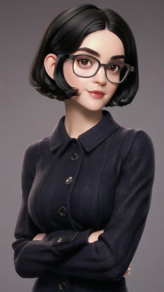 woman short Chanel dark hair, with glasses, she is a psychologist, sexy