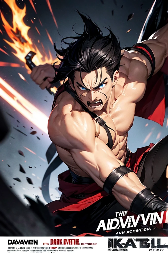 1male, solo, Black hair, white eyes, Gyomei Himejima (best quality, masterpiece: 1.4), Fight position, ready to fight, fighting pose, mad, huge body, swinging chains, spiked chain, axe chains