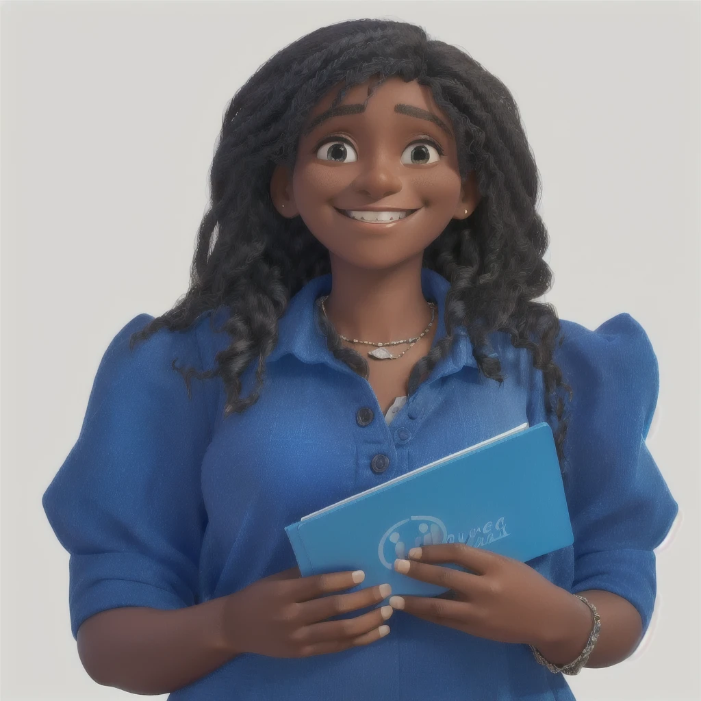 smiling woman in blue shirt holding a blue folder and smiling, m. c. esther, by Ingrida Kadaka, laura zalenga, author zima blue, profile image, taken in the early 2020s, alphonse muca, profile picture, by Robert Bain, alana fletcher, by Joseph-Marie Vien, author, beautifully lit