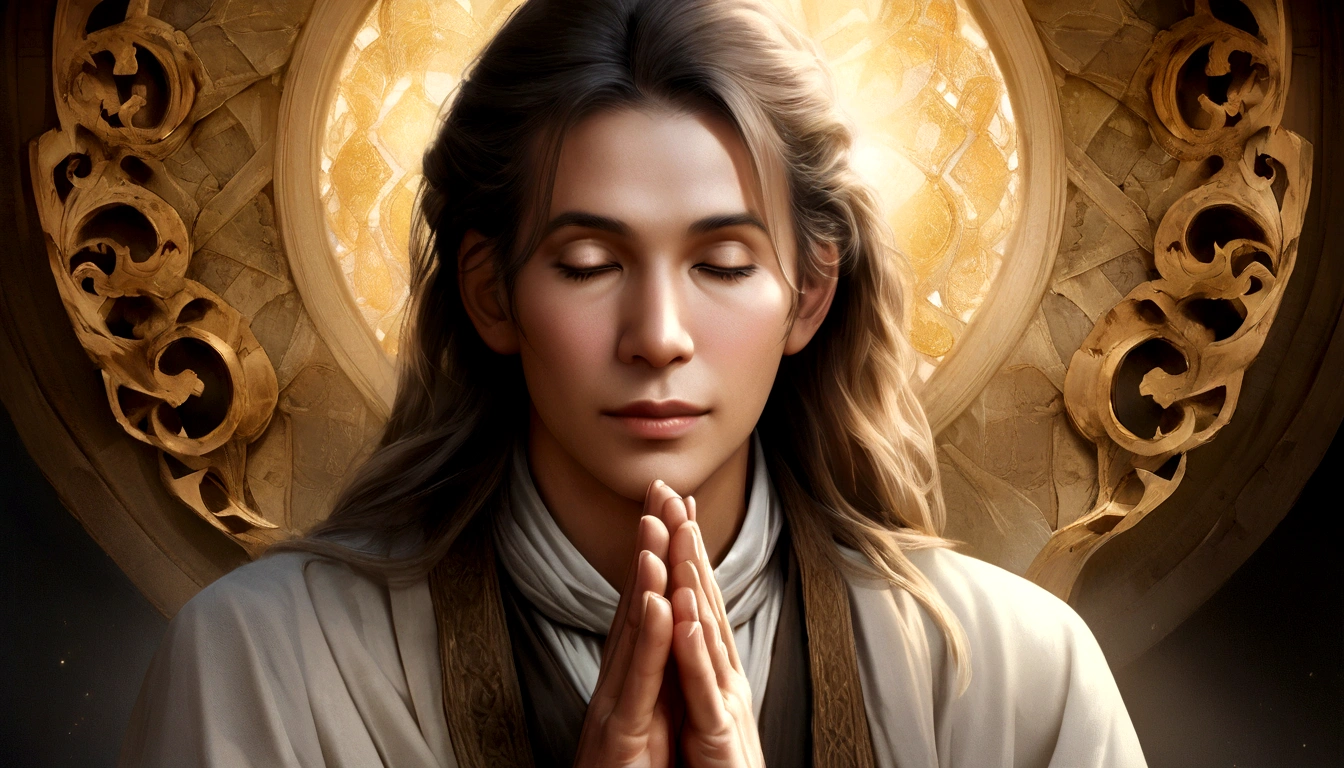 image of a man praying, high resolution, photorrealistic