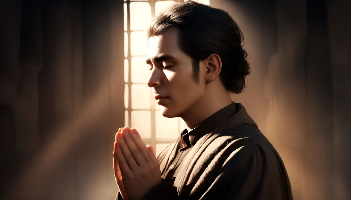 image of a man praying, high resolution, photorrealistic