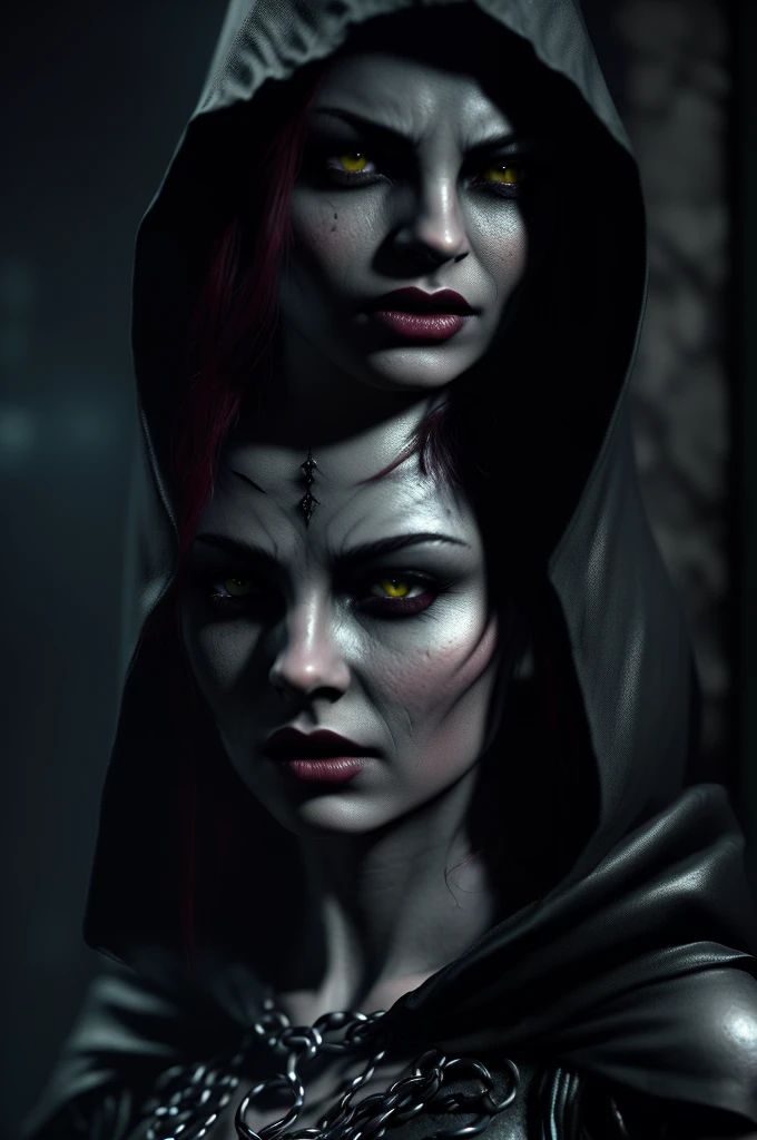 a dunmer necromancer/stealth hybrid worshiper of namira, highly detailed portrait, dramatic lighting, cinematic composition, dark fantasy, chiaroscuro, moody atmosphere, dramatic shadows, glowing magical energy, intricate details, expressive face, intense gaze, dark clothing, hood, mysterious, ominous, (best quality,4k,8k,highres,masterpiece:1.2),ultra-detailed,(realistic,photorealistic,photo-realistic:1.37)