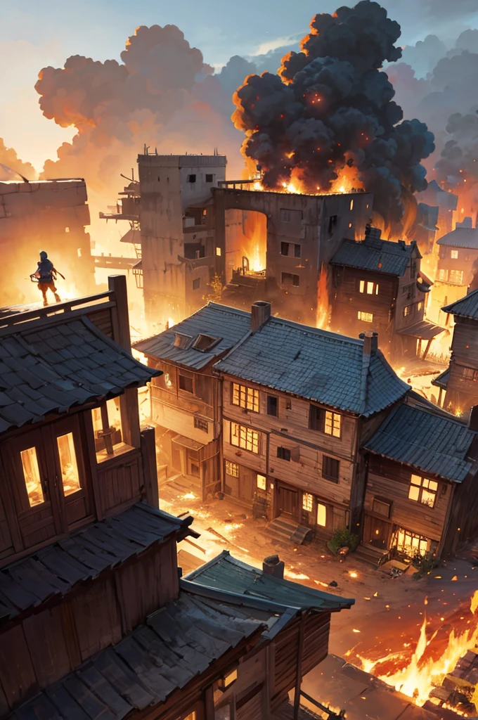 villages destroyed and on fire