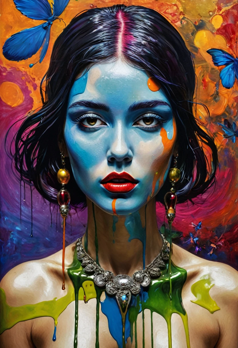 (Artistic Masterpiece of Romantic Life) ( (Themed Art of Life) ( (Conceptual Art) (NFT Exclusive) (Fauvism Work) ()”) Where visual poetry transcends traditional boundaries and embraces the dynamic interplay between creativity and technology Takes),dripping paint,darkart,style, in the style of esao andrews