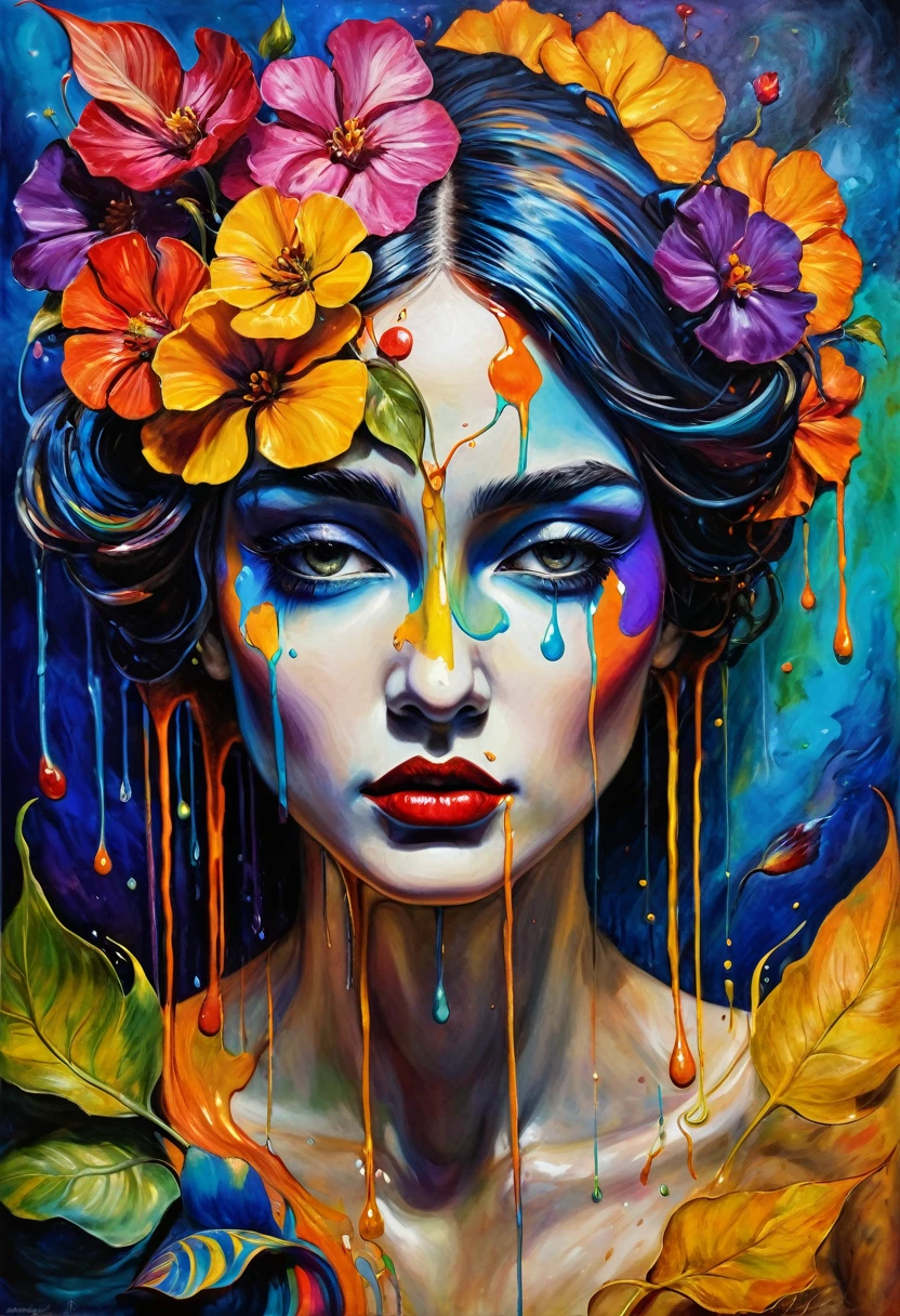 (Artistic Masterpiece of Romantic Life) ( (Themed Art of Life) ( (Conceptual Art) (NFT Exclusive) (Fauvism Work) ()”) Where visual poetry transcends traditional boundaries and embraces the dynamic interplay between creativity and technology Takes),dripping paint,darkart,style, in the style of esao andrews