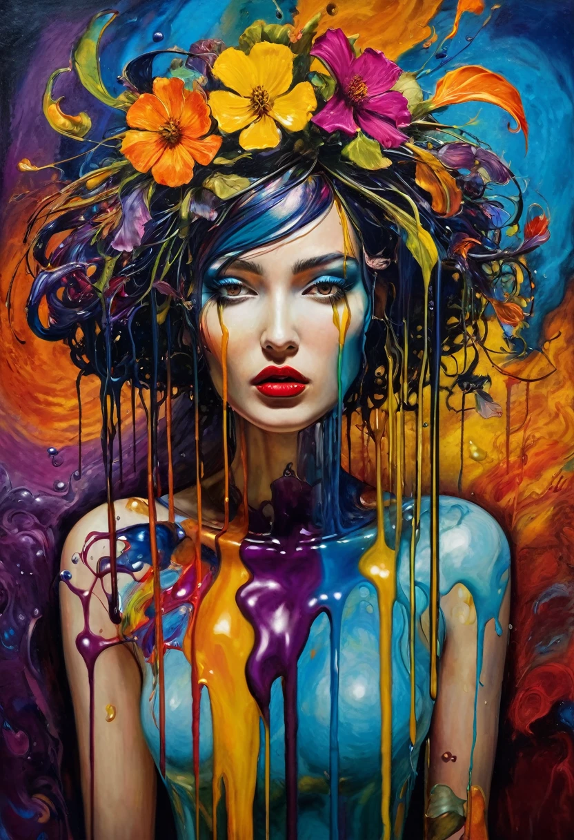 (Artistic Masterpiece of Romantic Life) ( (Themed Art of Life) ( (Conceptual Art) (NFT Exclusive) (Fauvism Work) ()”) Where visual poetry transcends traditional boundaries and embraces the dynamic interplay between creativity and technology Takes),dripping paint,darkart,style, in the style of esao andrews