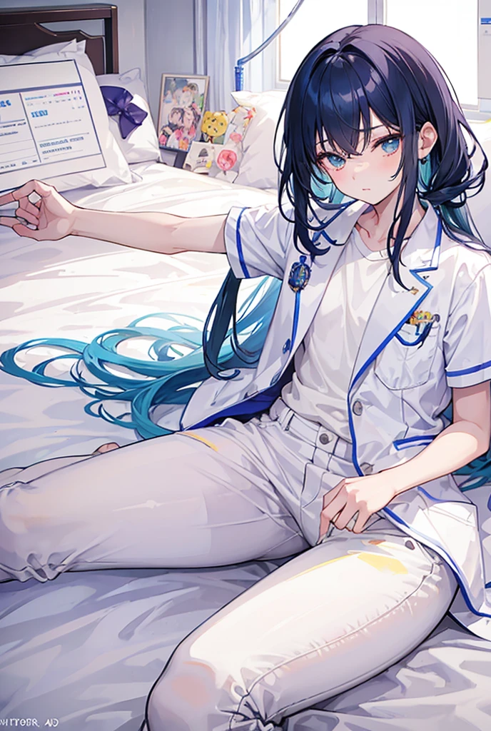 A 14-year-old boy lies in a bed at a transgender hospital.，The operation was successful，Become beautiful and charming，Idol sister wearing white pants