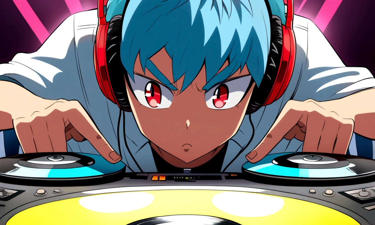 anime style, Furro, red eyed boy, dj, Argentinian