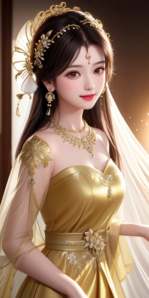 best quality, masterpiece, highres, 1girl, transparent silk china dress, beautiful face, hair ornament, looking at viewer, smile, closed mouth,lips, dress,hair ornament, necklace, jewelry, long hair, earrings, Beautiful face,upon_body, tyndall effect,photorealistic, dark studio, rim lighting, two tone lighting,(high detailed skin:1.2), 8k uhd, dslr, soft lighting, high quality, volumetric lighting, candid, Photograph, high resolution, 4k, 8k, Bokeh