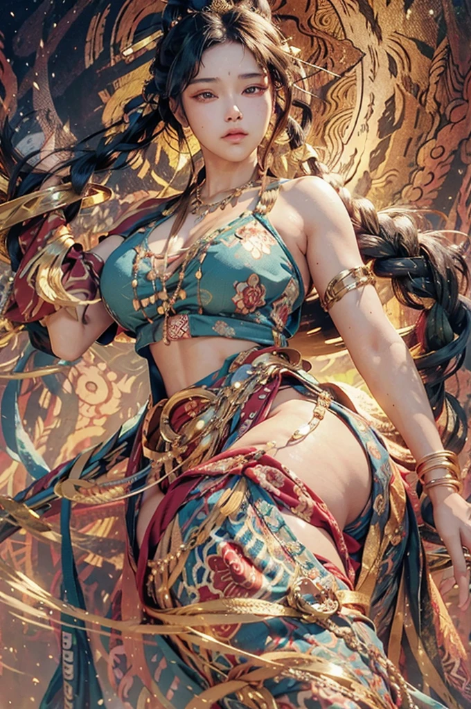 stunning digital illustration of a 35yo aboriginal woman flaunting her phenomenal detailed accentuated big booty, gorgeous, ample curvaceous, thick thighs, great aesthetics, posing, long braided hair, alluring, sultry facial expression, natural colors, highly detailed, ultra detailed, award winning details, unforgettable, very intricate, niji style, comic style, anime style