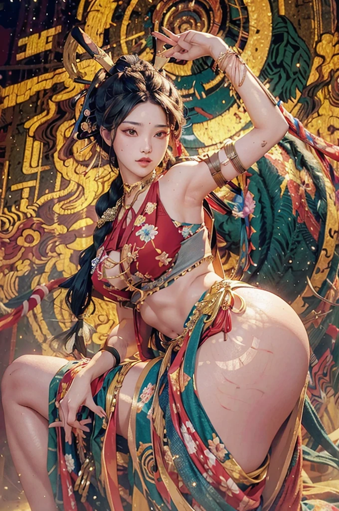 stunning digital illustration of a 35yo aboriginal woman flaunting her phenomenal detailed accentuated big booty, gorgeous, ample curvaceous, thick thighs, great aesthetics, posing, long braided hair, alluring, sultry facial expression, natural colors, highly detailed, ultra detailed, award winning details, unforgettable, very intricate, niji style, comic style, anime style