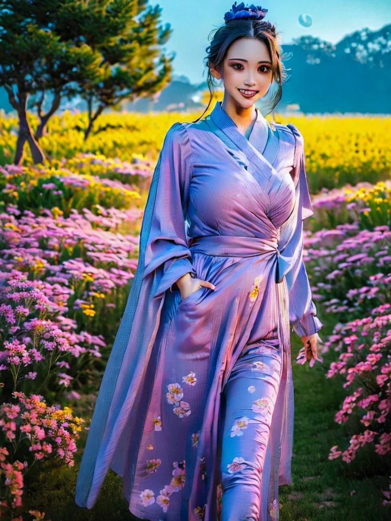 best quality, high_resolution, distinct_image, detailed background ,girl, hanbok,flower,garden,moon, night,dutch angle, wide shot, crown,