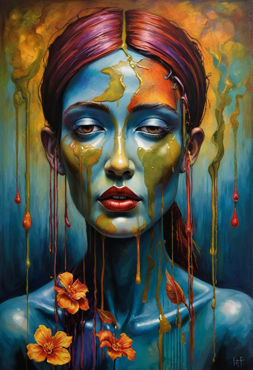 (Artistic Masterpiece of Romantic Life) ( (Themed Art of Life) ( (Conceptual Art) (NFT Exclusive) (Fauvism Work) ()”) Where visual poetry transcends traditional boundaries and embraces the dynamic interplay between creativity and technology Takes),dripping paint,darkart,style, in the style of esao andrews