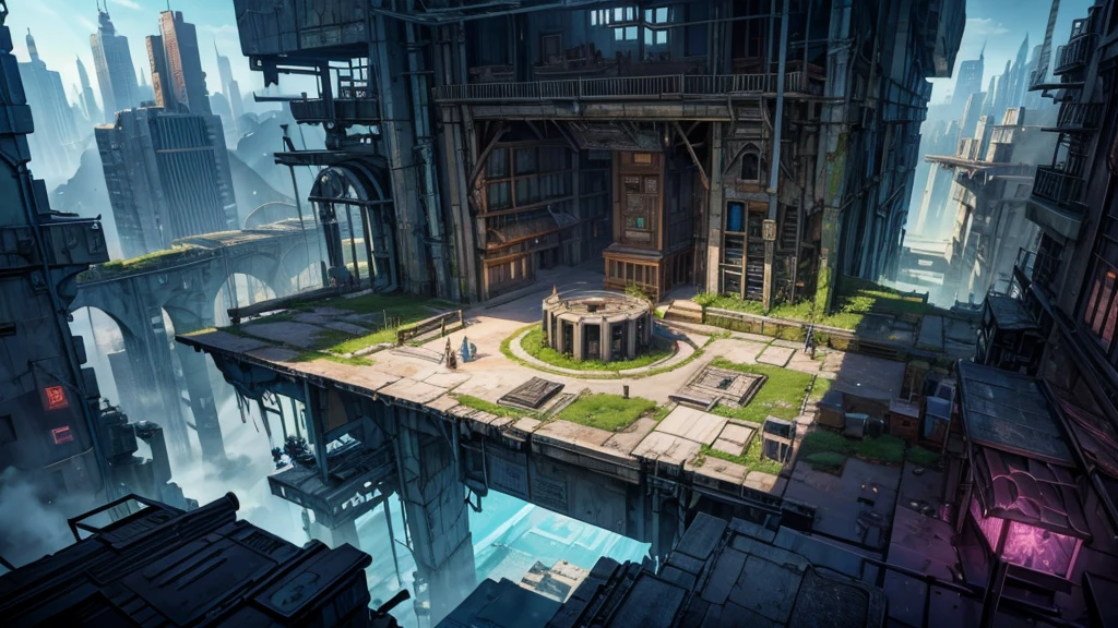 Generate an RPG battle map that is in a futuristic city. on the outskirts of the city, as if it were abandoned.