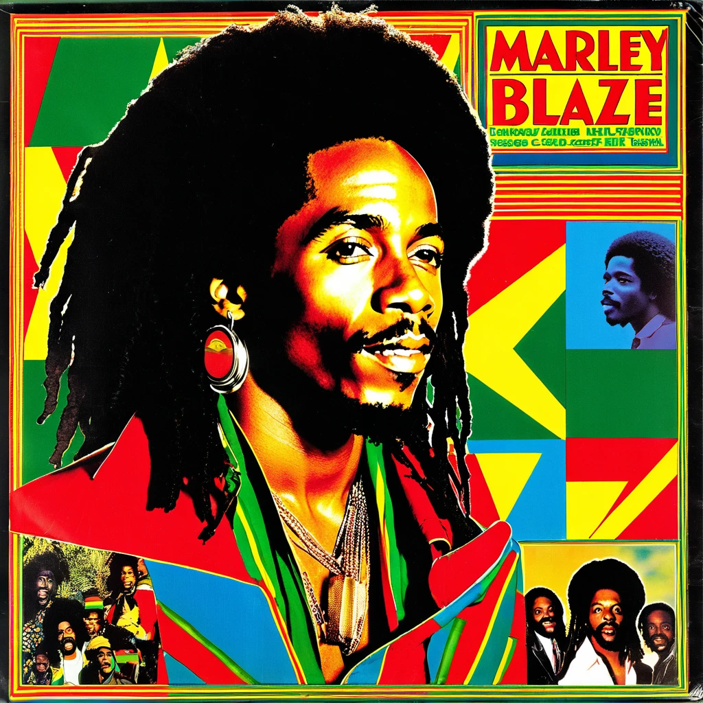 1980s vinyl album cover for black male reggae superstar "Marley Blaze" and his song called "Ghia Mi Luv"