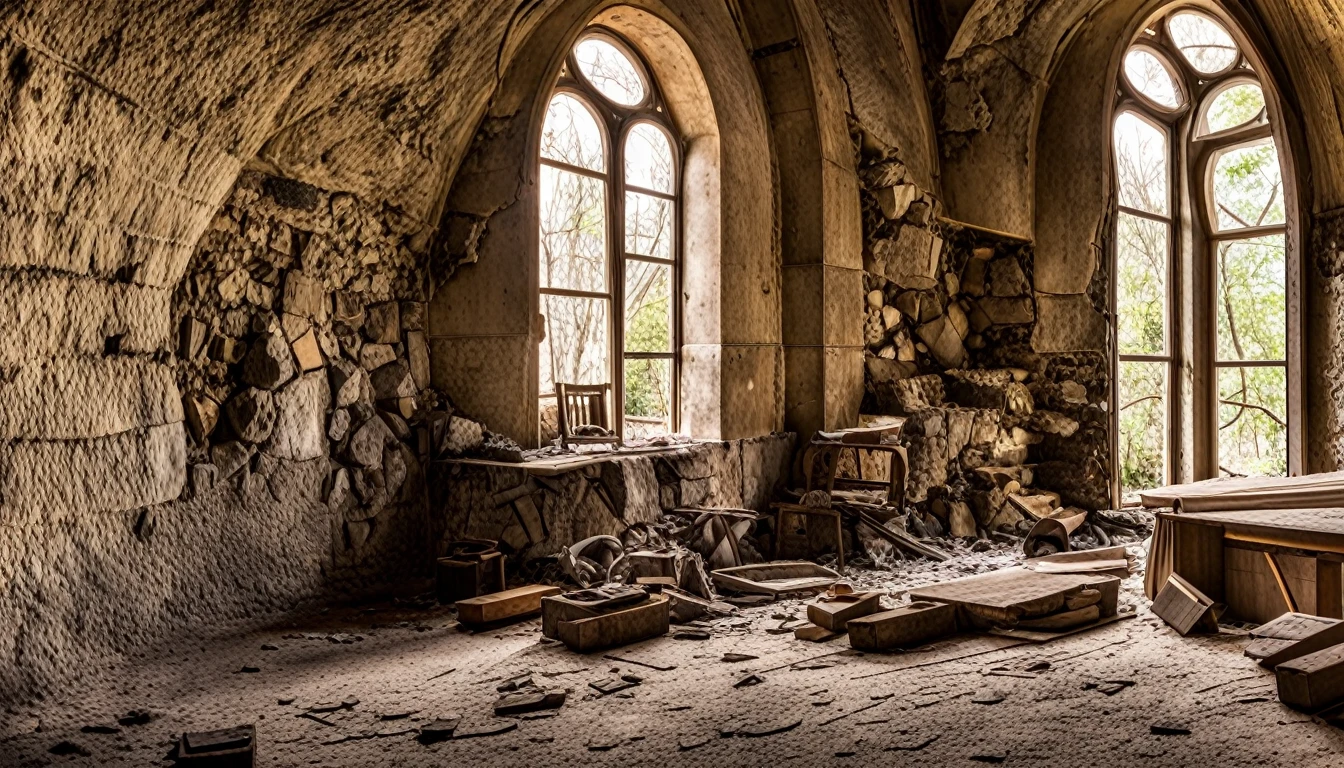 A prominent stone inside a humble room surrounded by broken glass, it was as if someone had thrown something to break the window.