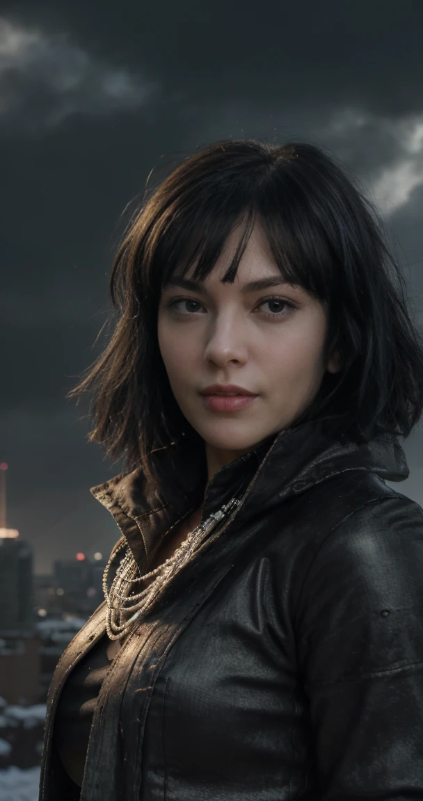 FUBUKI, (BLACK HAIR), Straight hair, TAUT CLOTHES, FUR COAT, JEWELRY, NECKLACE, long face, short hair, straight hair, (photorealistic:1.2), (masterpiece), best quality, (detailed face:1.4), raw photo, ultra realistic 8k, perfect artwork, (background violent tornado and storm :1.2),BREAK, photography,masterpiece,best quality,HDR,highres,realistic details,8K,HDR,highres,absurdres,1girl fly in the air, fubuki,expressionless, tiny breasts,masterpiece,ultra realistic,32k,extremely detailed CG unity 8k wallpaper, best quality