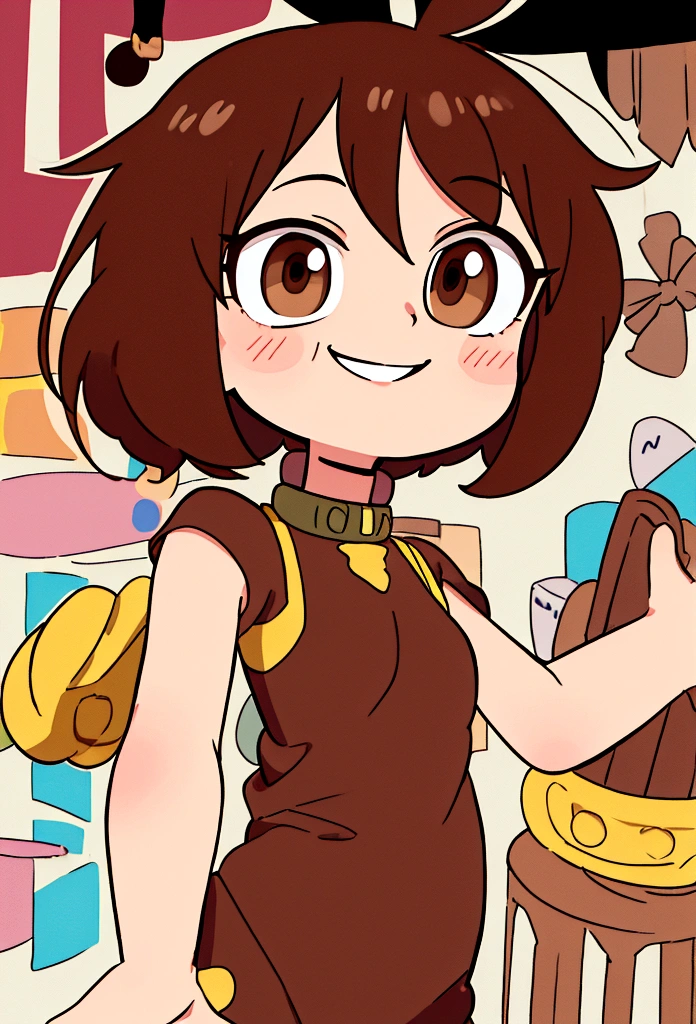 1 chico,Brown hair,Brown eyes,looking ahead, smiling, cartoon bnha, whole body 