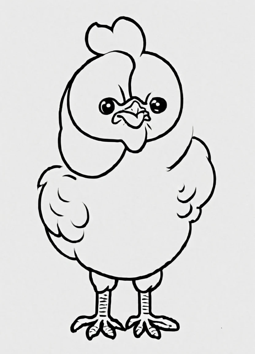 black and white, line art, coloring drawing of a chicken sticking its tongue out