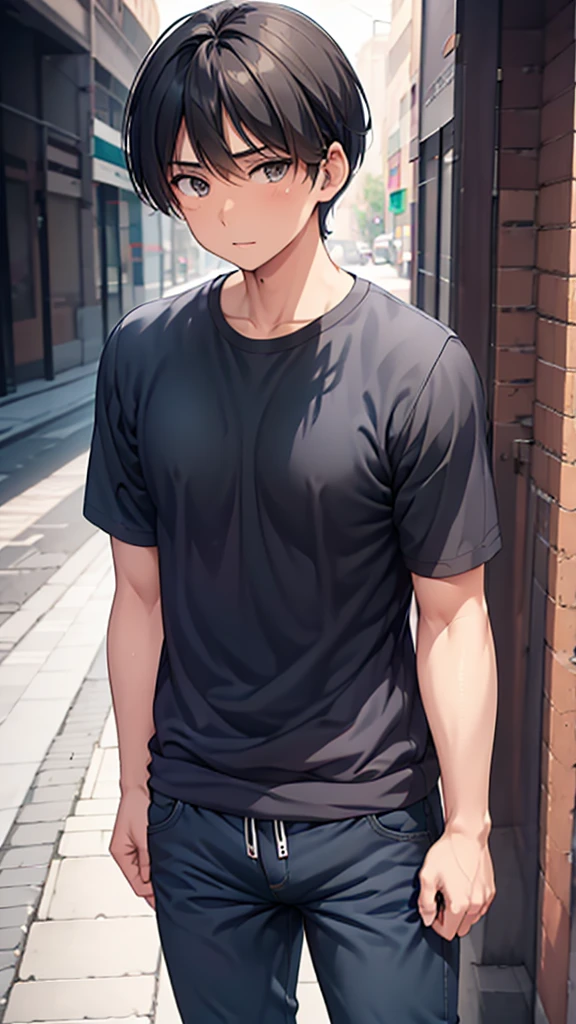 Beto. 14 year old teenager. Dark skin, black jean pants, his navy blue t-shirt
