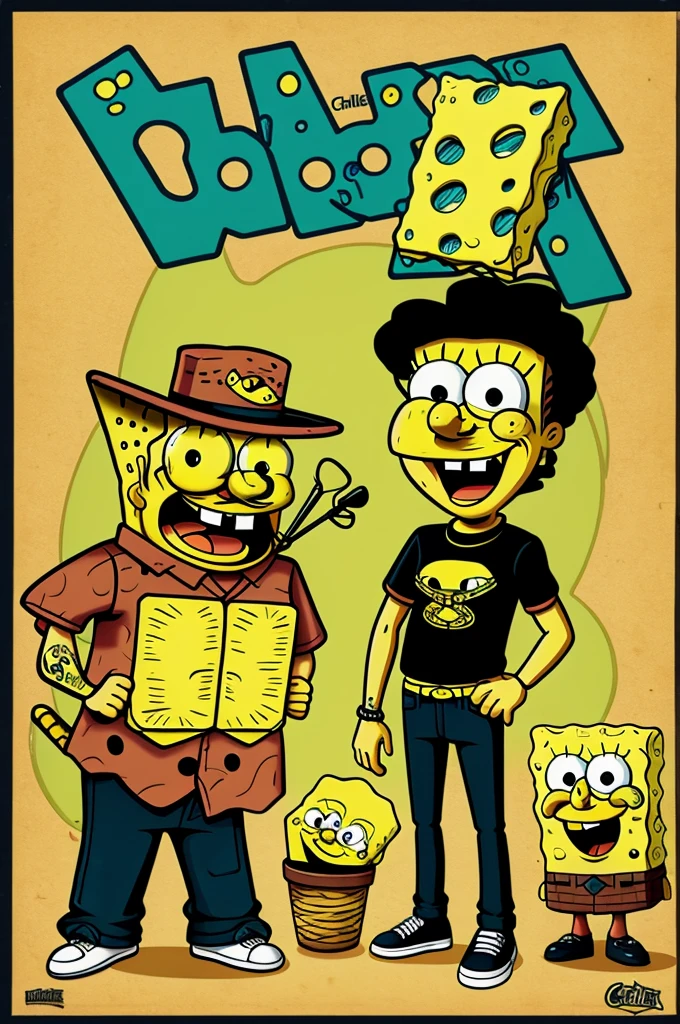 SpongeBob caricature with cholo clothing