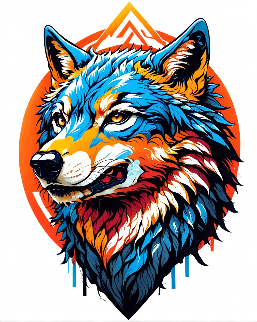 Styled by Donato Giancola, t - shirt_project_Wolf head, Fuji coloring, high qualiy, ultra HD, 