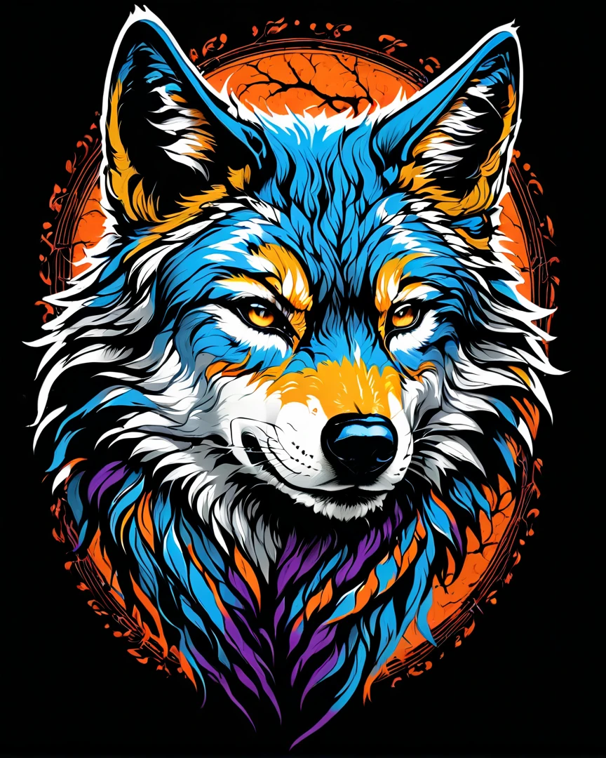 Styled by Donato Giancola, t - shirt_project_Wolf head, Fuji coloring, high qualiy, ultra HD, 