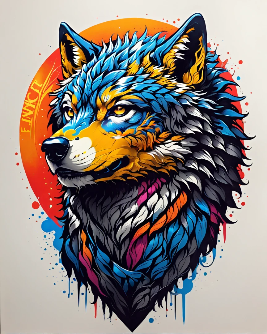 Styled by Donato Giancola, t - shirt_project_Wolf head, Fuji coloring, high qualiy, ultra HD,