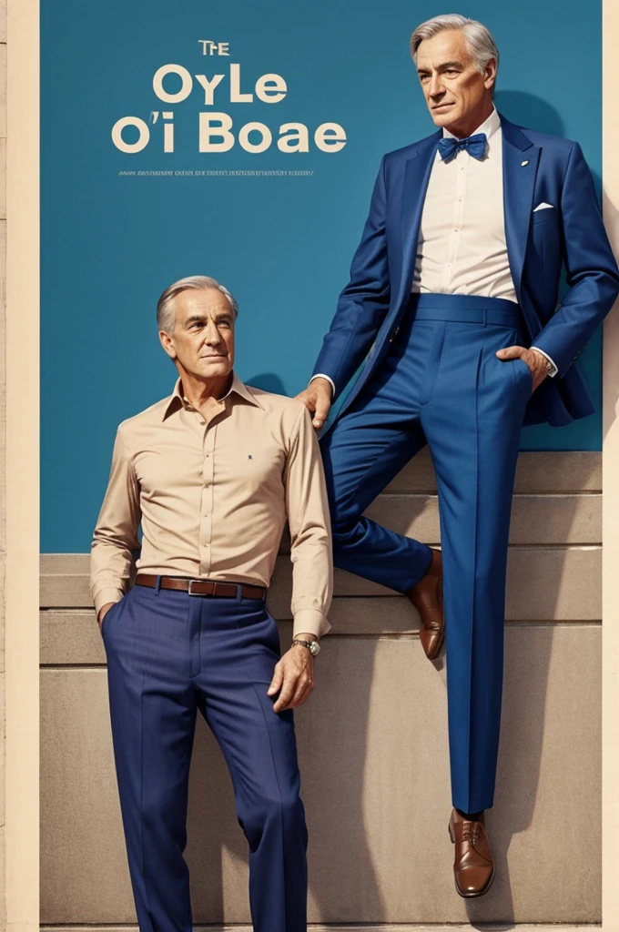 Une affiche du style oncle Sam avec un homme en érections sous son pantalon avec le poing en l'air avec du rouge du bleu du beige 