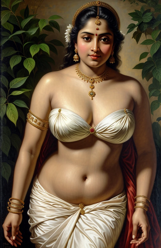 Looks like Gargi Roy Chowdhury, Beautiful Indian Woman, wearing saree, sari Beauty, gorgeous, curvy, sexy navel folds, Apsara, Maharani, royal queen woman, nymph from Hindu Mythology, Urvashi, matchless beauty, Highly detailed, Oil Painting by Peter Paul Rubens inspired by Raja Ravi Varma, Matchless beauty, captivating, gorgeous, heavenly beauty, celestial beauty, by Peter Paul Rubens, , realistic, hyper realistic, micro details, incredible artwork, insane details, ultra High resolution, 8k, 32k, acrylic on canvas, intricate, flawless, detailed, detailed face, detailed eyes, masterpiece, by Peter Paul Rubens, by Caravaggio, by William Adolphe bouguereau, perfect face, perfect body, beautiful art, realism, baroque, renaissance Art, highly textured, beautiful and detailed eyes, uhd, best quality,
