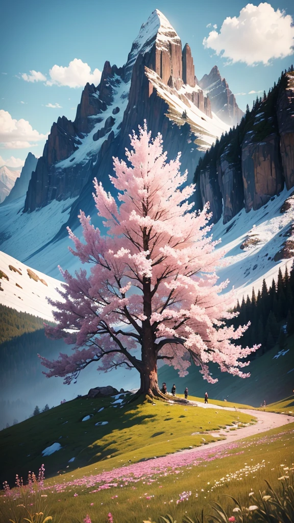 Flowering trees with mountain yp flowers 