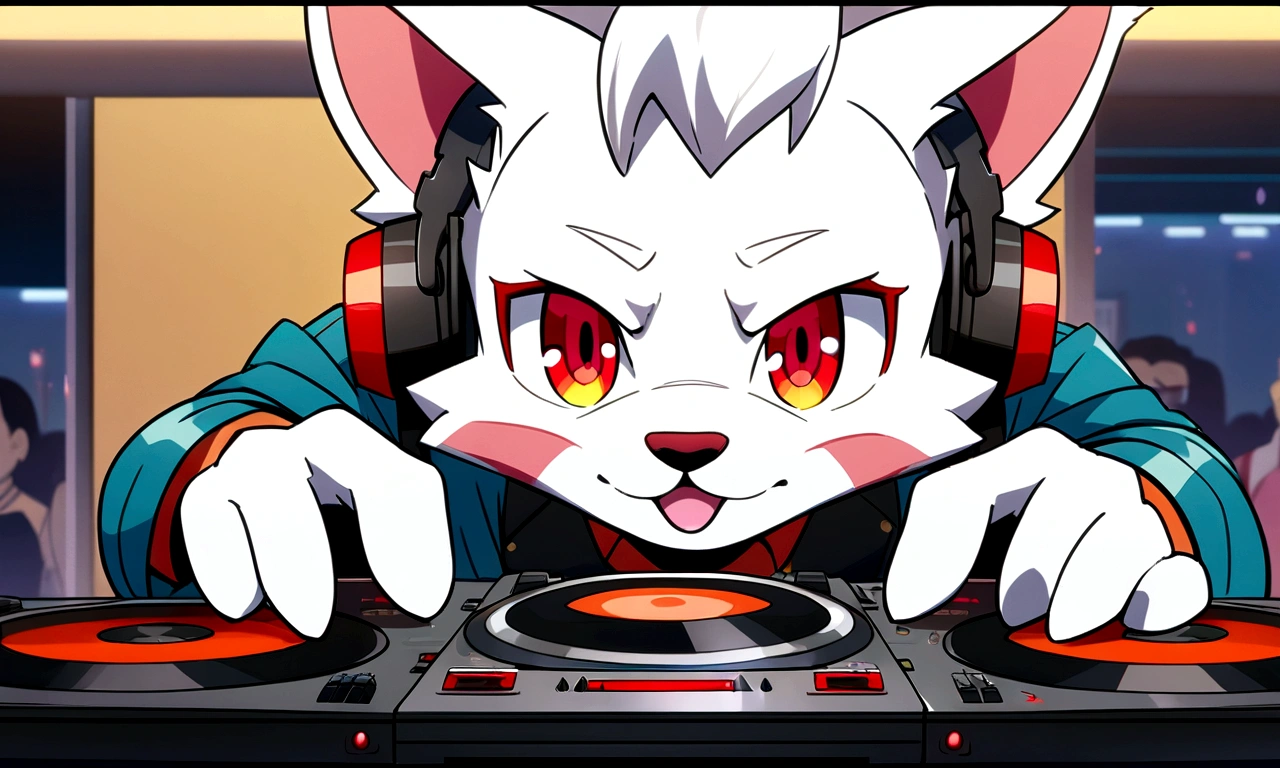 furry style, anime style, Red eyes, dj, emotions