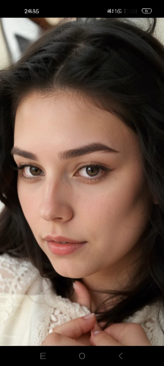 Beautiful 22 year old occidentale girl with long black hair.
An attractive look.
Hight realistic photography.
Her face is very sexy and attractive.