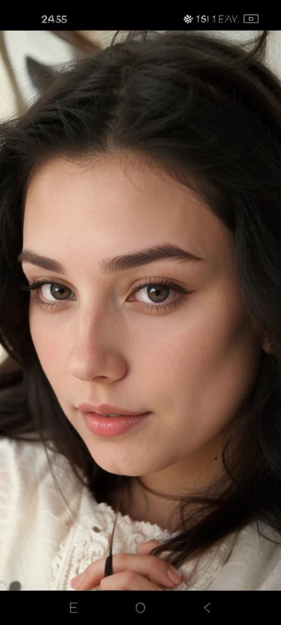 Beautiful 22 year old occidentale girl with long black hair.
An attractive look.
Hight realistic photography.
Her face is very sexy and attractive.