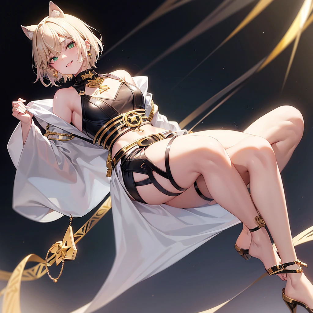 short hair, earrings, yellow eyes, , 1 girl, contemptuous look, scarlet lips,