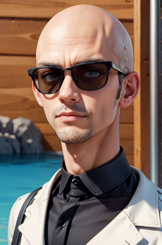 bald man, with fast sunglasses