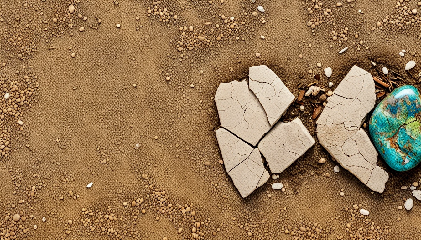 A small stone on the ground surrounded by broken glass