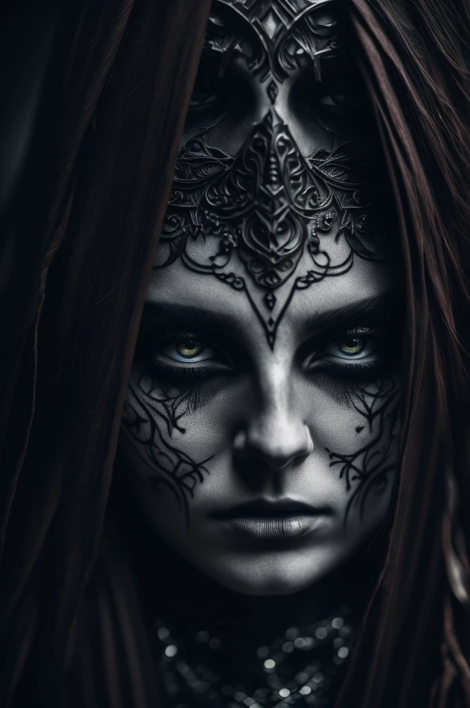 A dark elf necromancer, a stealthy worshipper of Namira, intricate detailed portrait, dramatic lighting, cinematic composition, dark fantasy, chiaroscuro, moody, sinister, ominous, (best quality,8k,highres,masterpiece:1.2),ultra-detailed,(realistic,photorealistic,photo-realistic:1.37),dark moody lighting,dramatic shadows,intense gaze,detailed facial features,haunting expression,intricate details,high contrast,dark color palette,gothic atmosphere,mystical aura,occult symbols