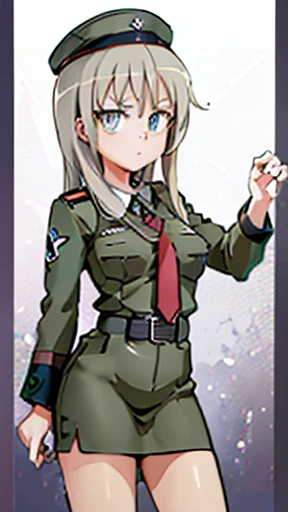 A girl who wears military clothes, brown heirs, big breasts, anime cartoon, german third reich, ((highest quality)), ((masterpiece))