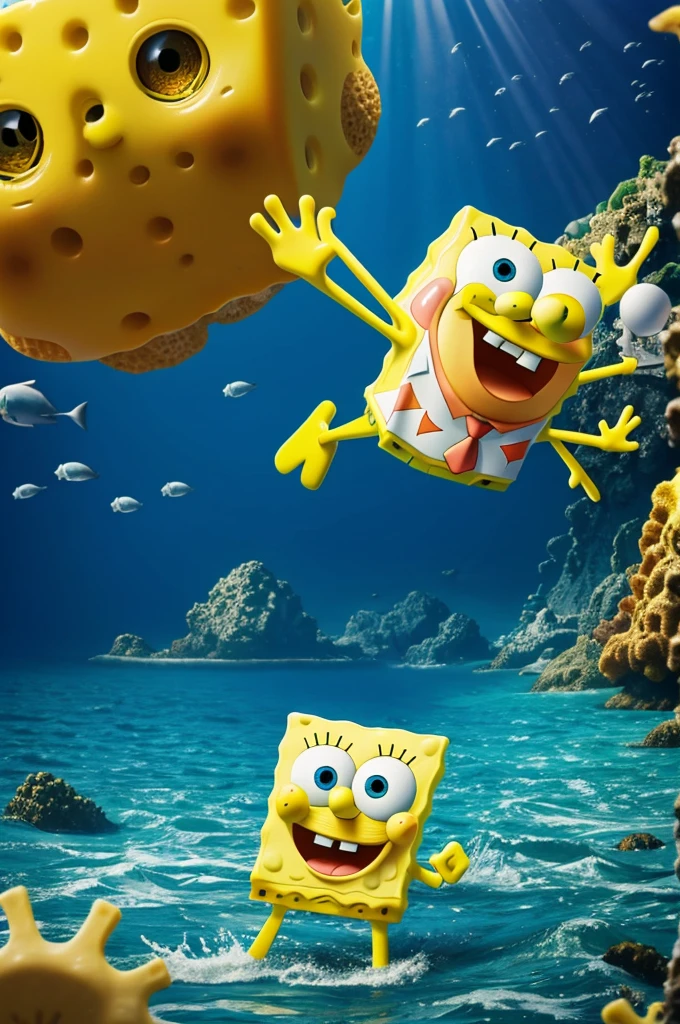 Spongebob against the background of the sea