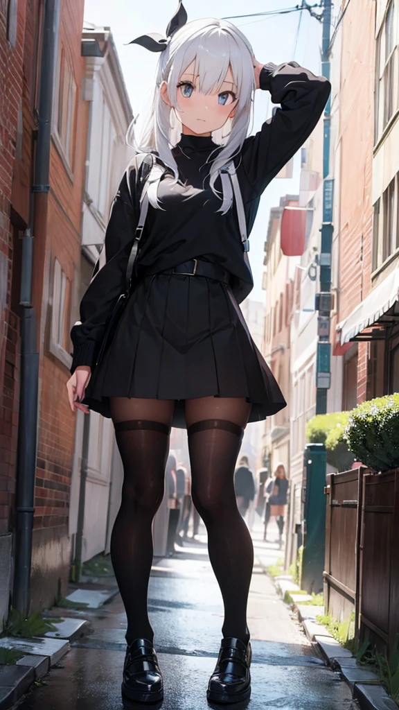 Girl with white hair and black tights