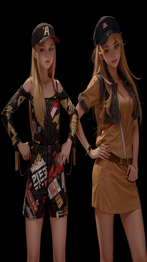 Two hotties next to each other. A girl with blonde hair wearing a cap and another with brown hair wearing a cap.