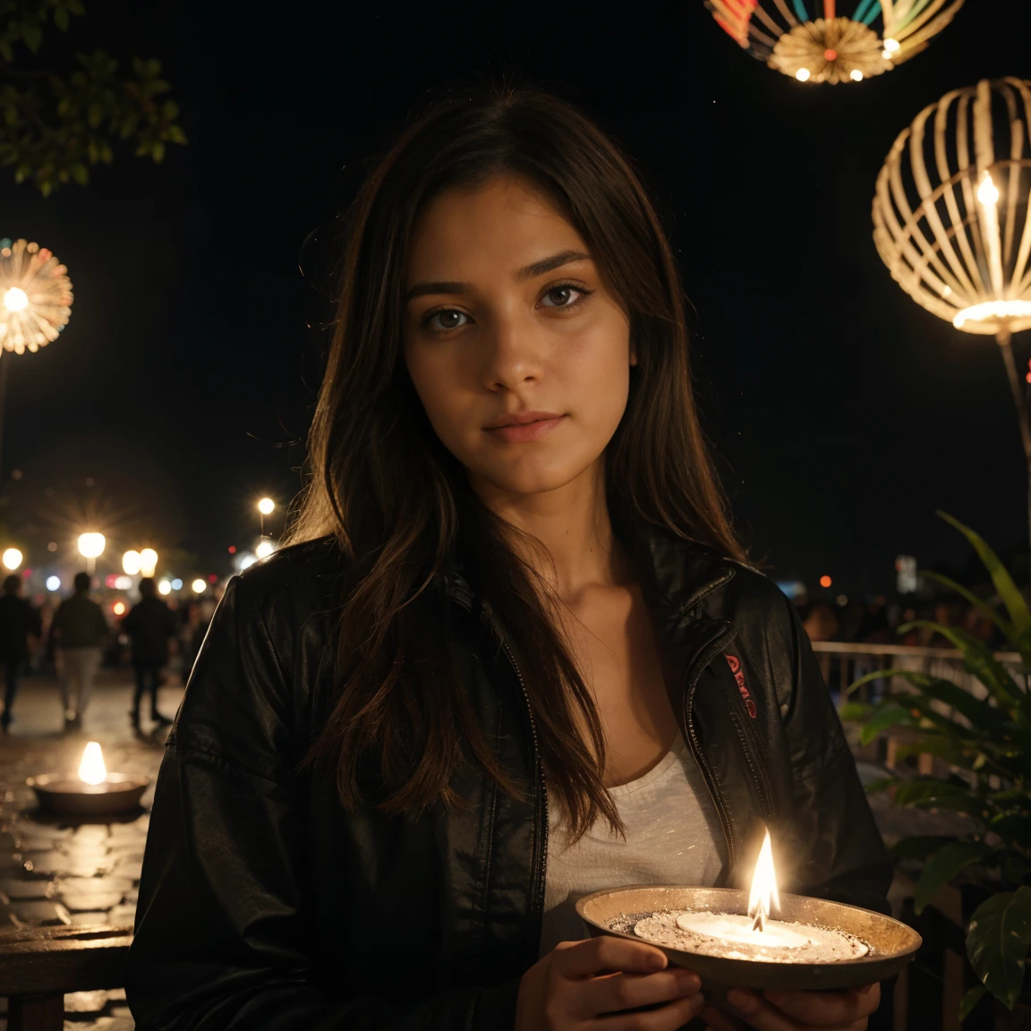 Lucie regardant un feux d artifice