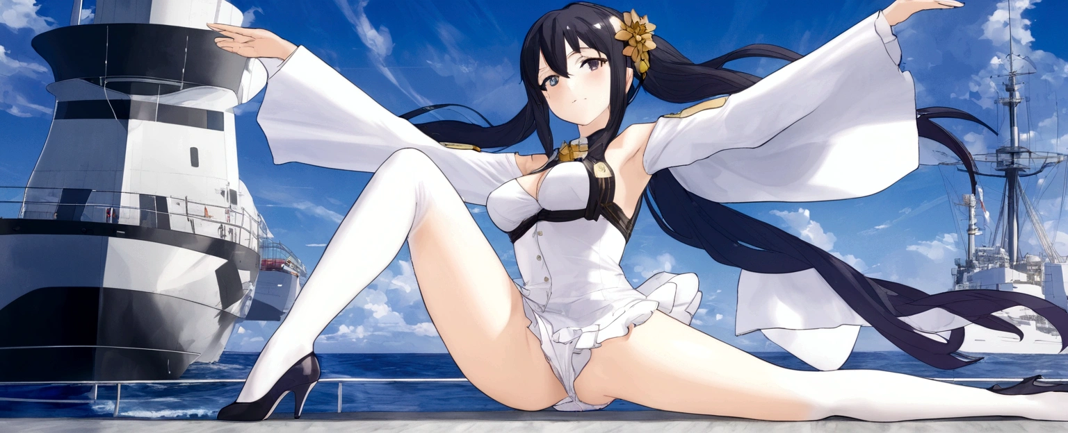 bremerton, Azur Lane, raising her leg up, stretching her leg seductively