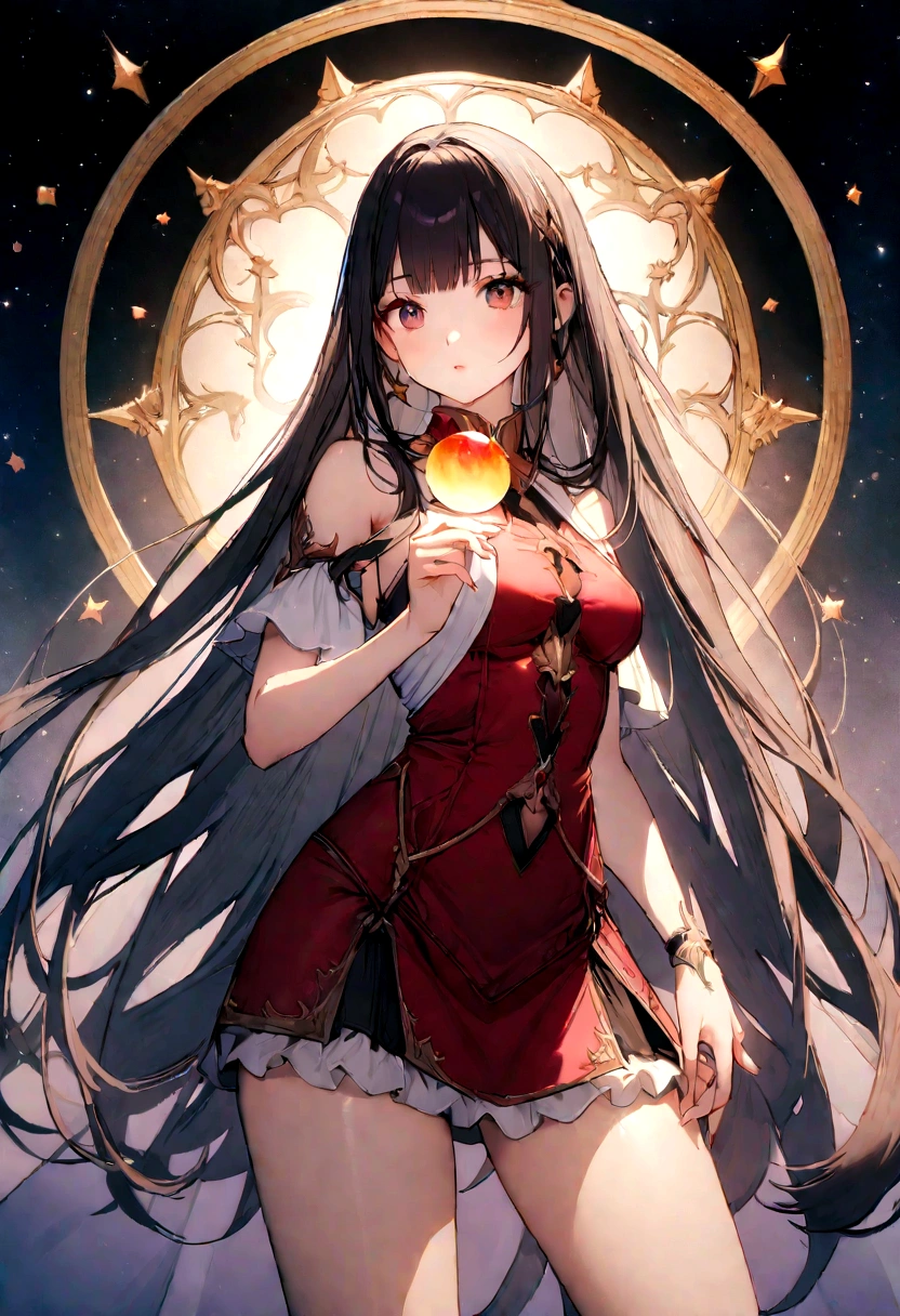 Highest quality, 8K,White, straight, long hair、beautiful girl、mini skirt、Red Sacoche、Fantasy、mysterious